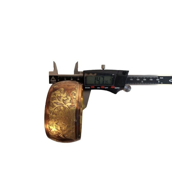 Handcrafted Vintage Brass & Copper Bangle Elephant & Flower Bangle Bracelet Wid - Picture 7 of 9